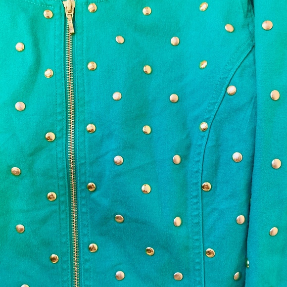 Green and Gold Studded Jean Zip Jacket - Picture 4 of 4